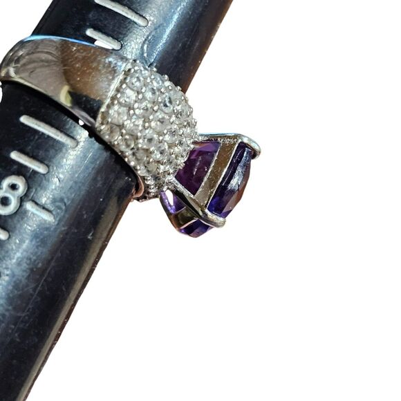 925 Sterling Silver KJC Amethyst and Rhinestone Women's Ring Size 7 Cocktail - Picture 5 of 7